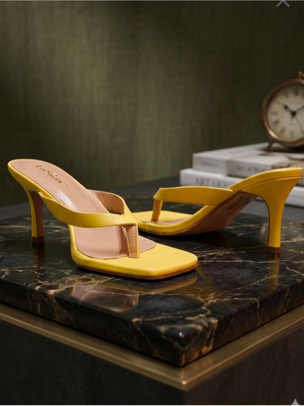 Yellow Square-Toe High-Heel Sandals With Strap Design For Women